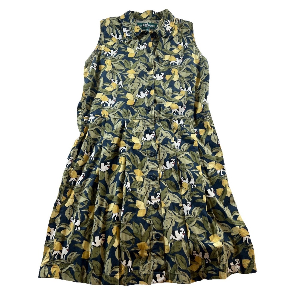 Big Dogs Novelty Print Shirt Dress Resortwear Cruise Vacation Blue green Size M